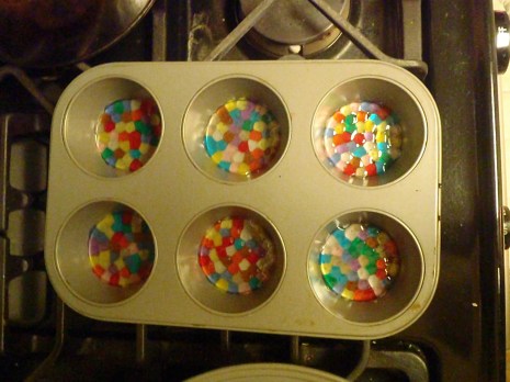 One muffin tin, all filled.