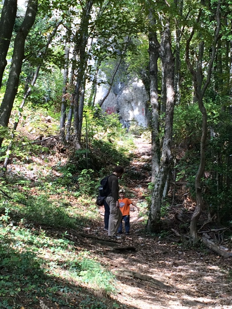 The hike from the castle.  It is quite steep. And it was straight down for us on some slippy-slidey rocks.  Fun for the whole family!
