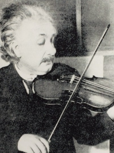 We tried to impress E by telling him Einstein loved to play the violin.  E remains unmoved.