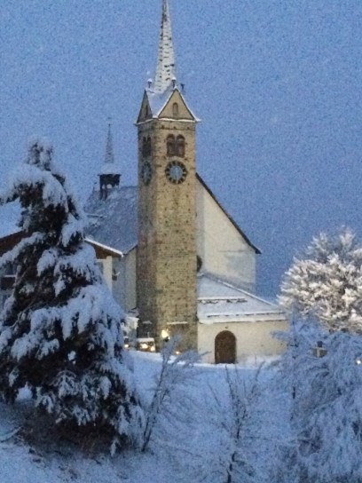 The church in Sedrun across from our hotel.