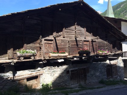 An original house to Zermatt. They are built on stilts to keep the above the snow.