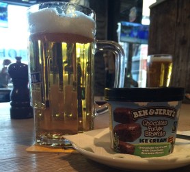 Beer and ice cream. Yes, they are civilized enough to serve ice cream in a pub here.