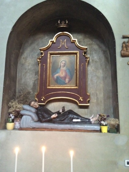 IMG_2563 I was confused about this guy. The full name of the church means "St. Peter in Chains," however this guy isn't in chains and doesn't really look like St. Peter. A closer look and the ability to read the brass plaque tells me that this is St. Stanislaus Kostka. I am still confused.